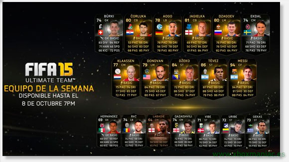 El FIFA 15 Ultimate Team 1 octubre 2014 ya está por aquí, hasta el 8 de este mes. El FIFA 15 Ultimate Team 1 octubre 2014 ya está por aquí, hasta el 8 de este mes.