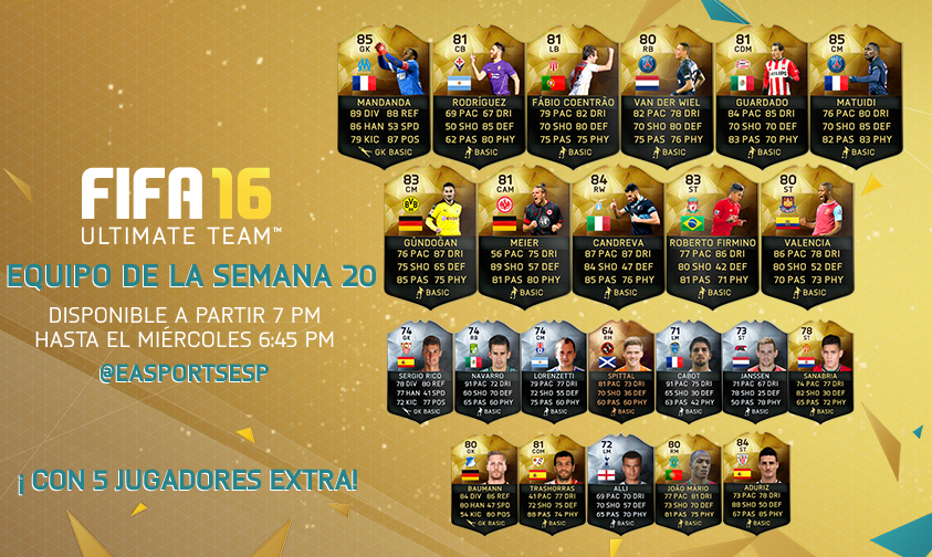 FIFA 16 Ultimate Team Semana 20: El equipo de la semana está encabezado por diversos jugadores de la liga francesa. FIFA 16 Ultimate Team Semana 20: El equipo de la semana está encabezado por diversos jugadores de la liga francesa.