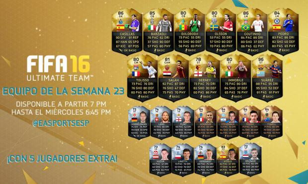 FIFA 16 Ultimate Team Semana 23 liderado por Luis Suarez, Coutinho y Pedro. FIFA 16 Ultimate Team Semana 23 liderado por Luis Suarez, Coutinho y Pedro.