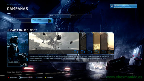 Así se ve el menú de Halo TMCC cuando añades Halo 3 ODST gratis. Así se ve el menú de Halo TMCC cuando añades Halo 3 ODST gratis.