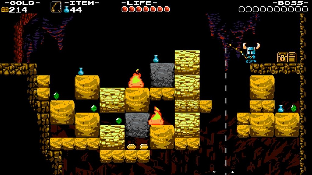 Su verticalidad y las paredes falsas nos hacen amar un poco más a Shovel Knight. Su verticalidad y las paredes falsas nos hacen amar un poco más a Shovel Knight.
