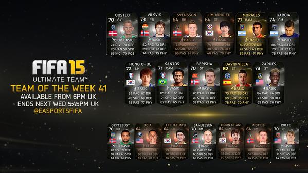 El equipo de la semana 41 en FIFA Ultimate Team vuelve a contar con David Villa. El equipo de la semana 41 en FIFA Ultimate Team vuelve a contar con David Villa.