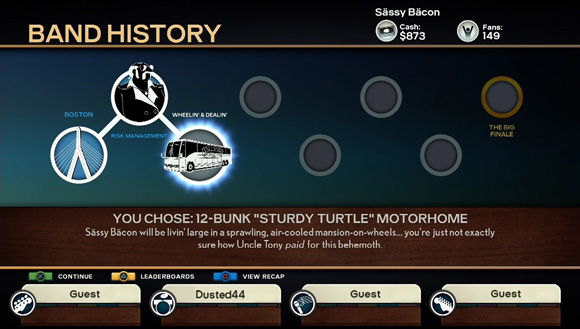 En el nuevo modo carrera en Rock Band 4 podremos tomar todas las elecciones que tomaría un grupo real. En el nuevo modo carrera en Rock Band 4 podremos tomar todas las elecciones que tomaría un grupo real.