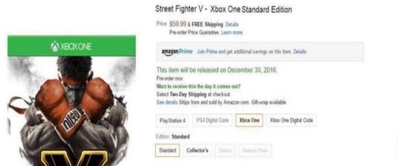 Amazon ha filtrado las versiones física y digital de Street Fighter V Street Fighter V en Xbox One filtrado